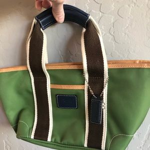 Coach over shoulder small bag- green w/ brown trim